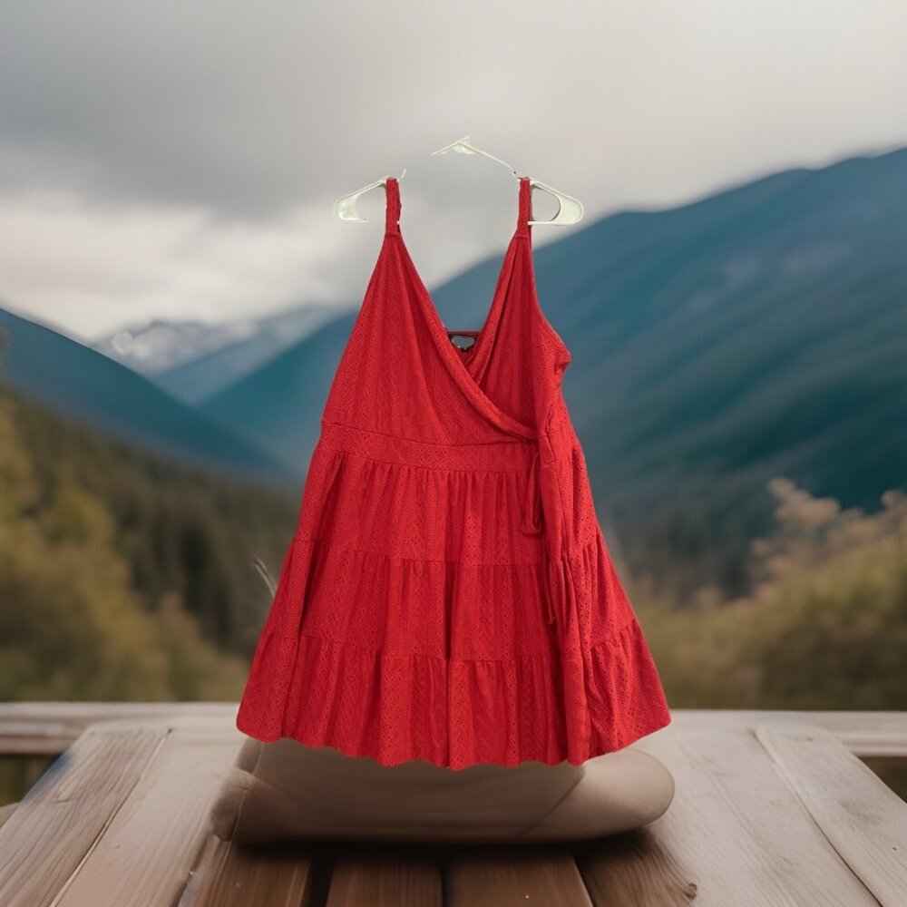 Vibes Sportswear Plus Size 3X‎ Red Dress,  Flirty Perforated Tiered Short  4th